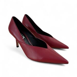 ZARA Red Pointed Toe Heels Pumps Leather Blogger Favorite Sz 37EU 6.5US